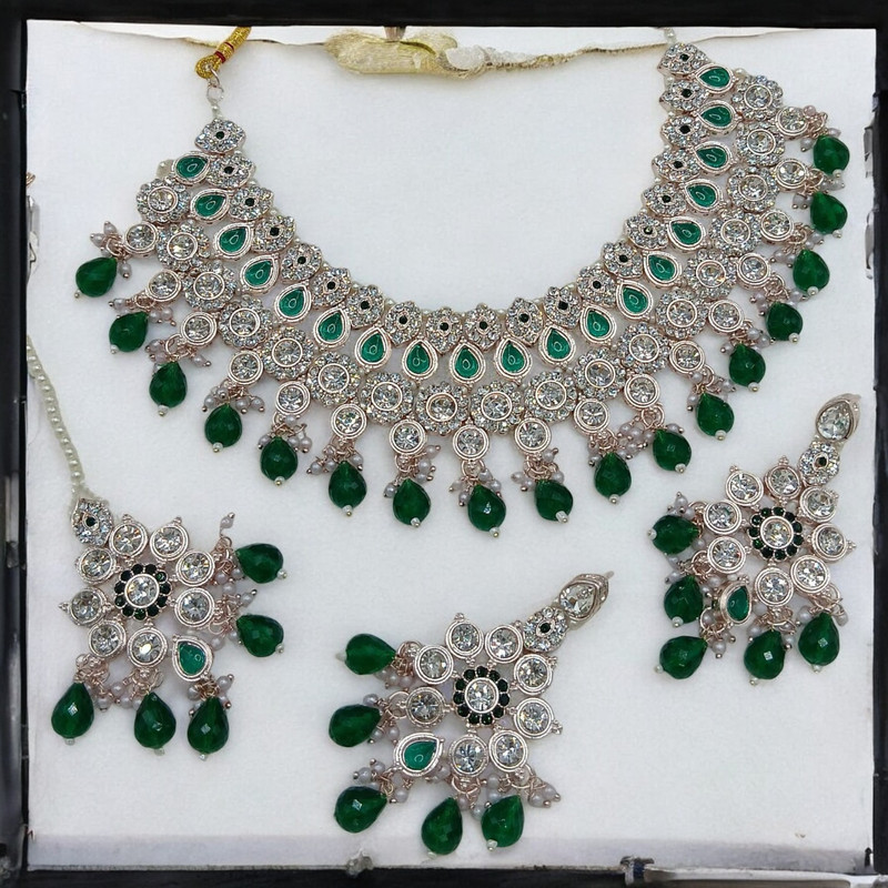 [SUNS0032 GREEN] Exquisite Elite Suns0032 Green Kundan Choker Necklace Earring Jewellery Set For Marriage