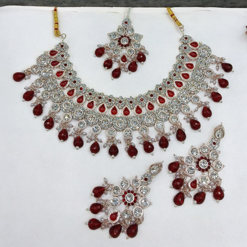 [SUNS0032 MAROON] Gorgeous Elite Suns0032 Maroon Kundan Choker Necklace Earring Jewellery Set For Marriage
