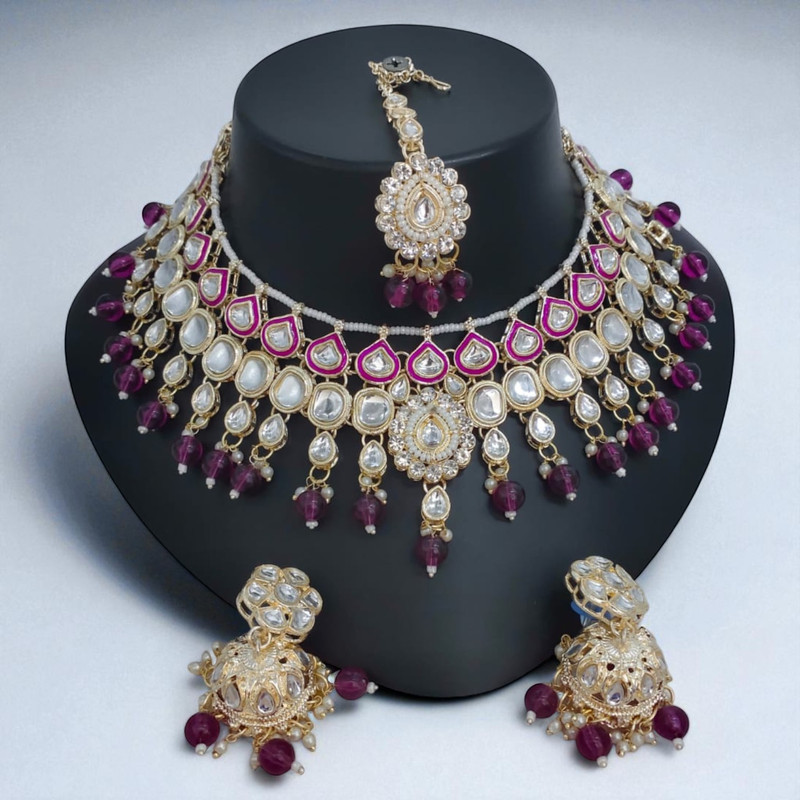 [SUNS0034 PURPLE] Regal Elite Suns0034 Purple Kundan Choker Necklace Earring Jewellery Set For Marriage