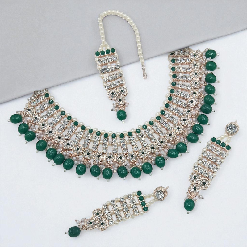 [SUNS0036 GREEN] Grand Elite Suns0036 Green Kundan Choker Necklace Earring Jewellery Set For Marriage