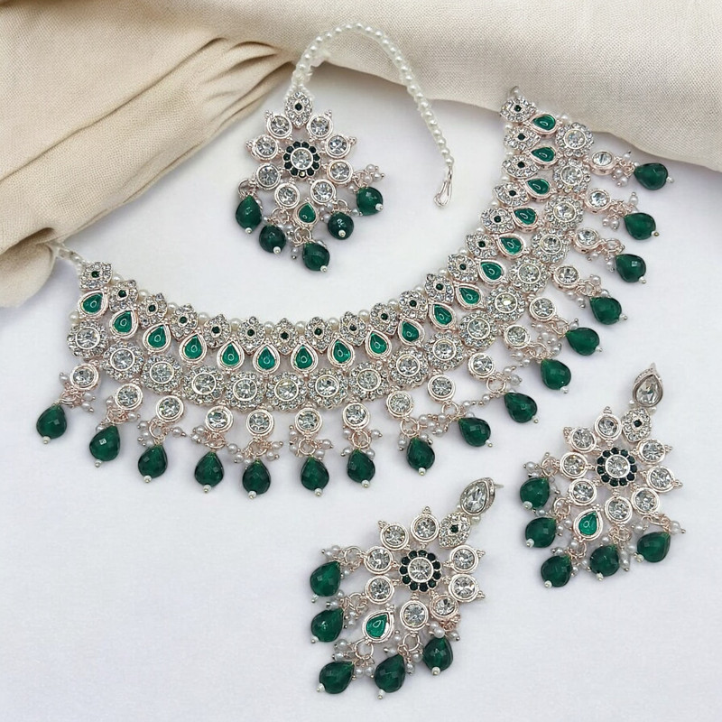 [SUNS0038 GREEN] Pristine Elite Suns0038 Green Kundan Choker Necklace Earring Jewellery Set For Marriage