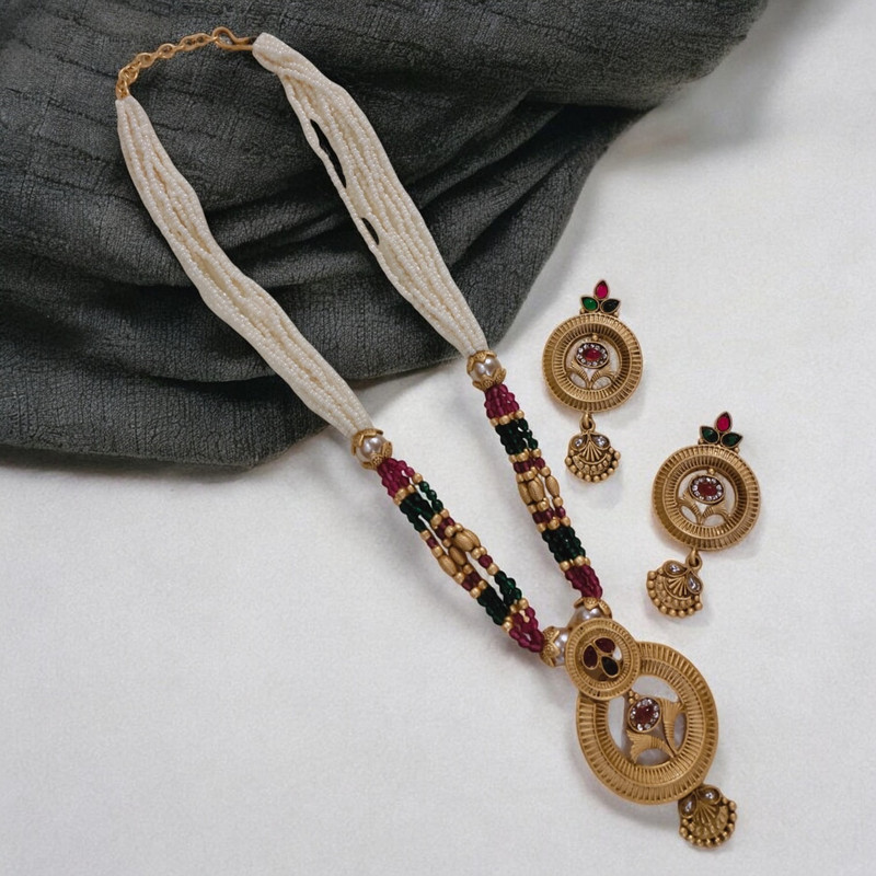 SUNS0040 MAROON Copper Necklace & Earrings Jewellery set for Women