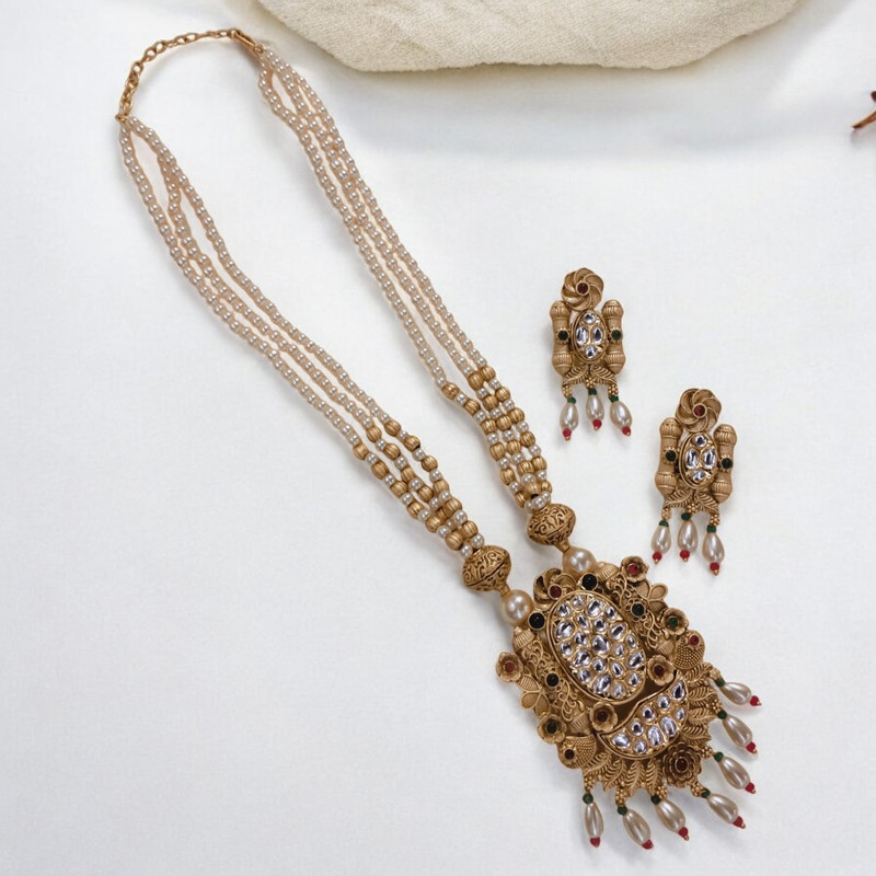[SUNS0041 GREEN] Classic Supreme Suns0041 Green Copper Necklace & Earrings Jewellery Set For Women