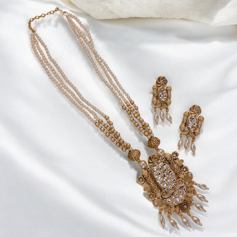 SUNS0041 WHITE Copper Necklace & Earrings Jewellery set for Women