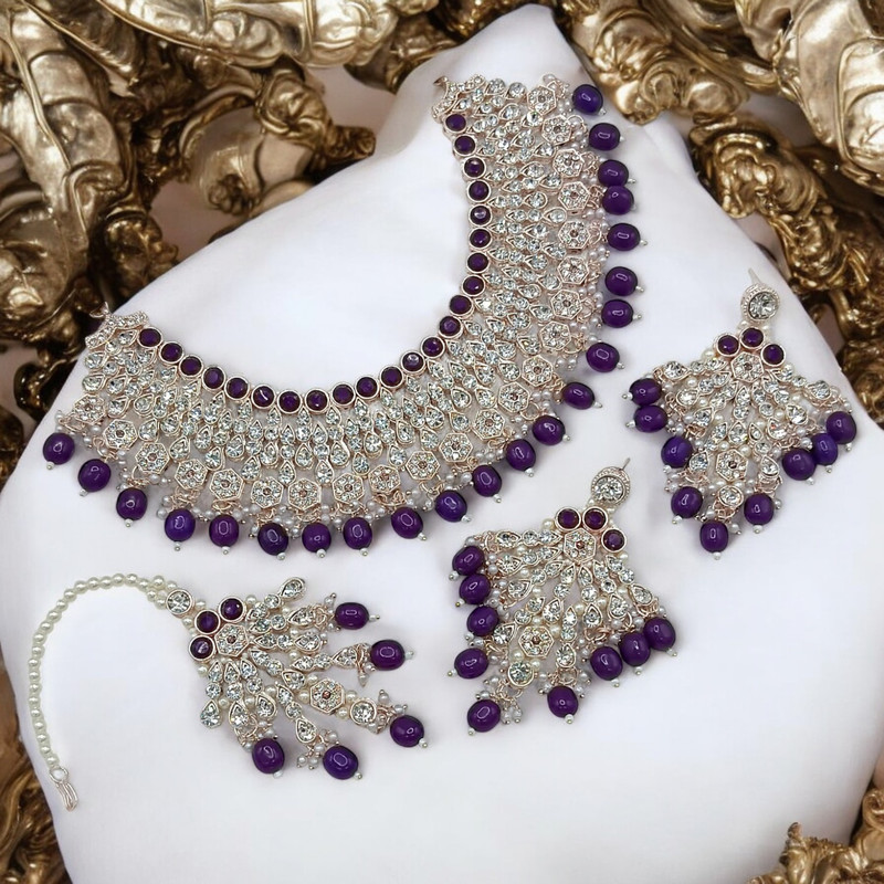 SUNS0042 PURPLE Kundan Choker Necklace Earring Jewellery set for Marriage