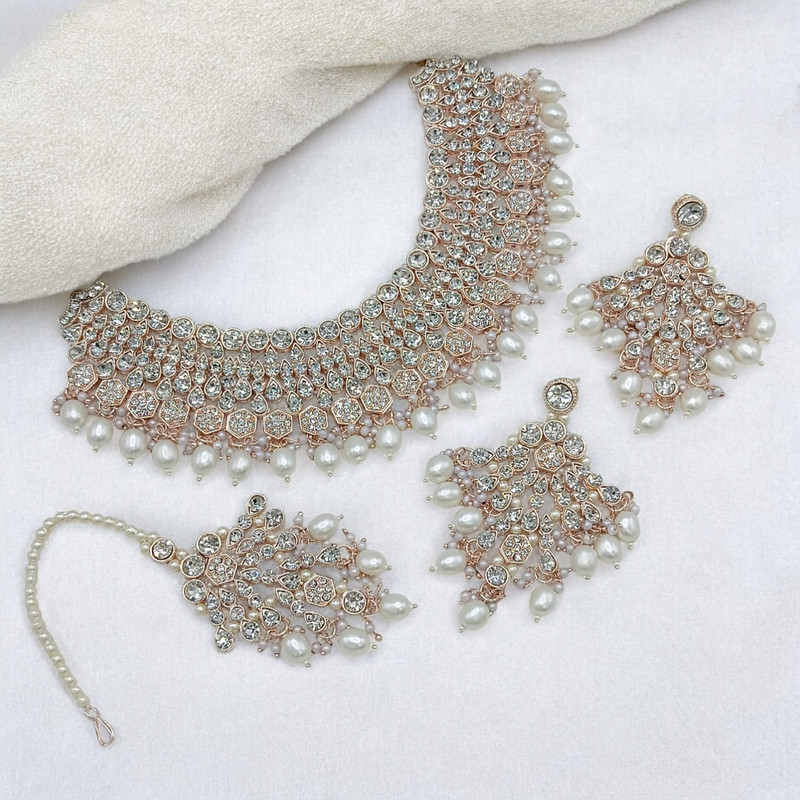 [SUNS0042 WHITE] Beautiful Supreme Suns0042 White Kundan Choker Necklace Earring Jewellery Set For Marriage