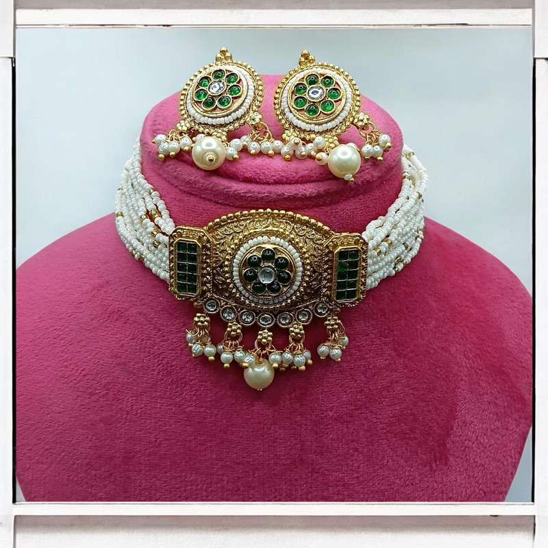 SUNS0043 GREEN Copper Necklace & Earrings Jewellery set for Women