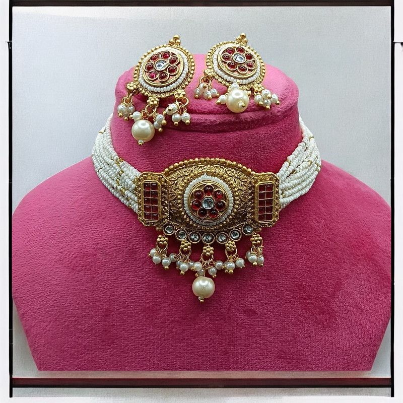 SUNS0043 MAROON GREEN Copper Necklace & Earrings Jewellery set for Women