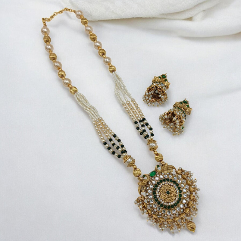 SUNS0044 GREEN Copper Necklace & Earrings Jewellery set for Women