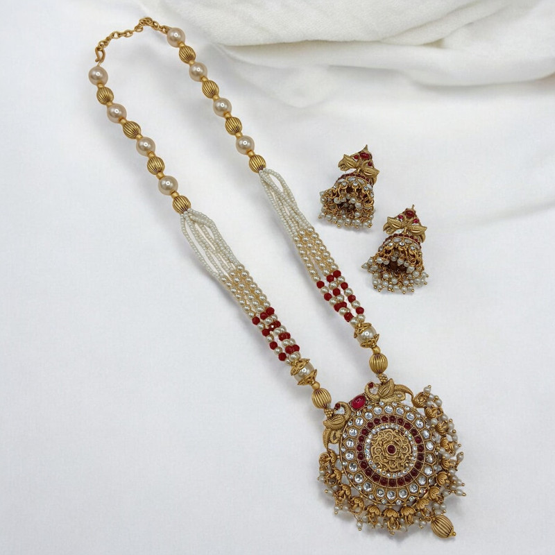 [SUNS0044 MAROON GREEN] Divine Supreme Suns0044 Maroon Green Copper Necklace & Earrings Jewellery Set For Women
