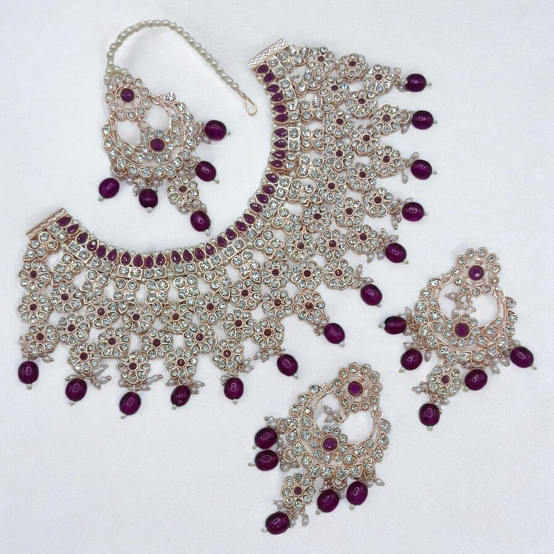 [SUNS0047 PURPLE] Enchanting Supreme Suns0047 Purple Kundan Choker Necklace Earring Jewellery Set For Marriage