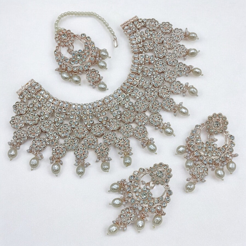 [SUNS0047 WHITE] Splendid Supreme Suns0047 White Kundan Choker Necklace Earring Jewellery Set For Marriage