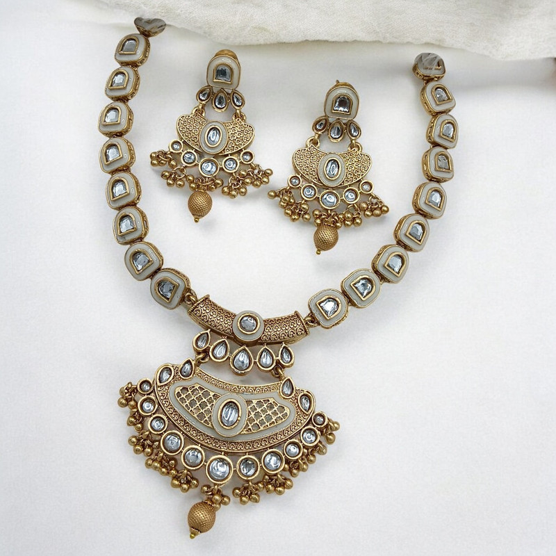 SUNS0048 WHITE Copper Necklace & Earrings Jewellery set for Women