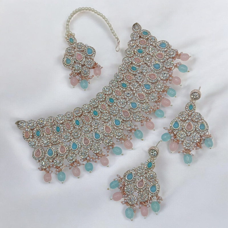 [SUNS0050 PINK] Elegant Prime Suns0050 Pink Kundan Choker Necklace Earring Jewellery Set For Marriage