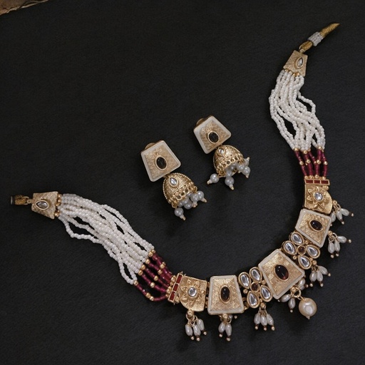 [SUNS0030 MAROON] SUNS0030 MAROON Copper Necklace & Earrings Jewellery set for Women