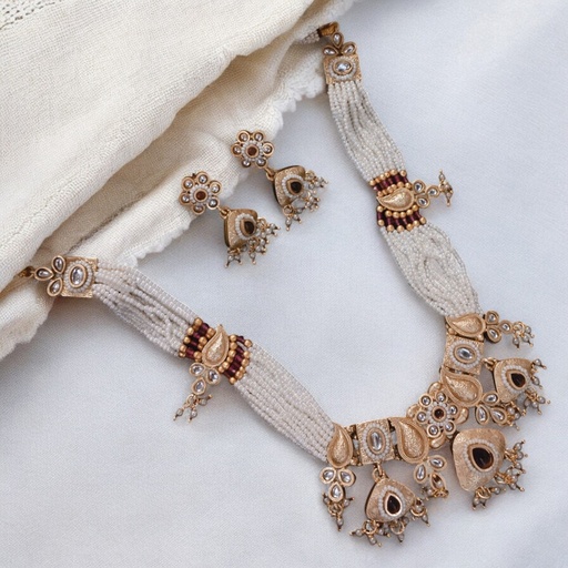 [SUNS0031 MAROON GREEN] SUNS0031 MAROON GREEN Copper Necklace & Earrings Jewellery set for Women