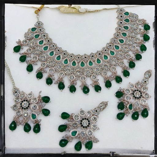 [SUNS0032 GREEN] SUNS0032 GREEN Kundan Choker Necklace Earring Jewellery set for Marriage