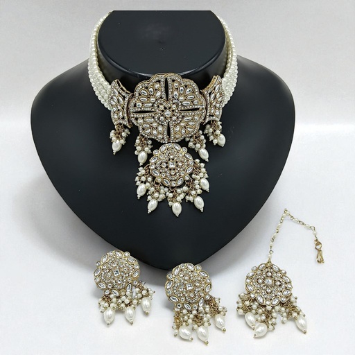 [SUNS0035 WHITE] SUNS0035 WHITE Kundan Choker Necklace Earring Jewellery set for Marriage