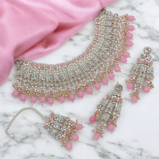 [SUNS0037 BABY PINK] SUNS0037 BABY PINK Kundan Choker Necklace Earring Jewellery set for Marriage