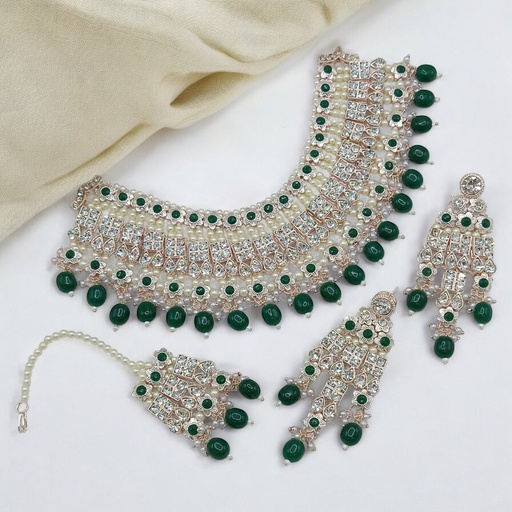 [SUNS0037 GREEN] SUNS0037 GREEN Kundan Choker Necklace Earring Jewellery set for Marriage