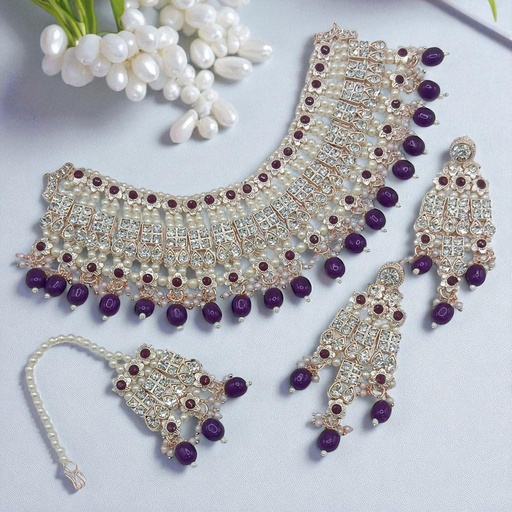 [SUNS0037 PURPLE] SUNS0037 PURPLE Kundan Choker Necklace Earring Jewellery set for Marriage
