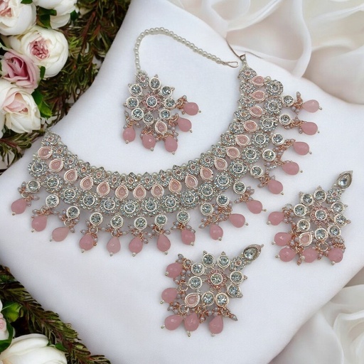 [SUNS0038 BABY PINK] SUNS0038 BABY PINK Kundan Choker Necklace Earring Jewellery set for Marriage