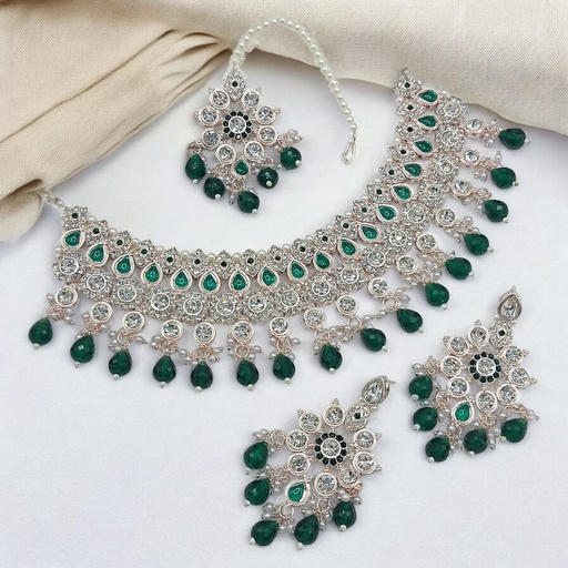 [SUNS0038 GREEN] SUNS0038 GREEN Kundan Choker Necklace Earring Jewellery set for Marriage