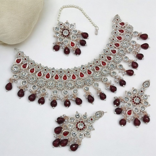 [SUNS0038 MAROON] SUNS0038 MAROON Kundan Choker Necklace Earring Jewellery set for Marriage