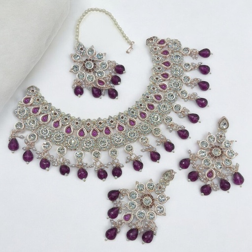 [SUNS0038 PURPLE] SUNS0038 PURPLE Kundan Choker Necklace Earring Jewellery set for Marriage