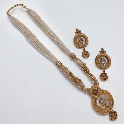 [SUNS0040 WHITE] SUNS0040 WHITE Copper Necklace & Earrings Jewellery set for Women