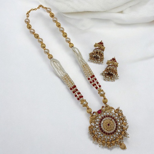 [SUNS0044 MAROON GREEN] SUNS0044 MAROON GREEN Copper Necklace & Earrings Jewellery set for Women