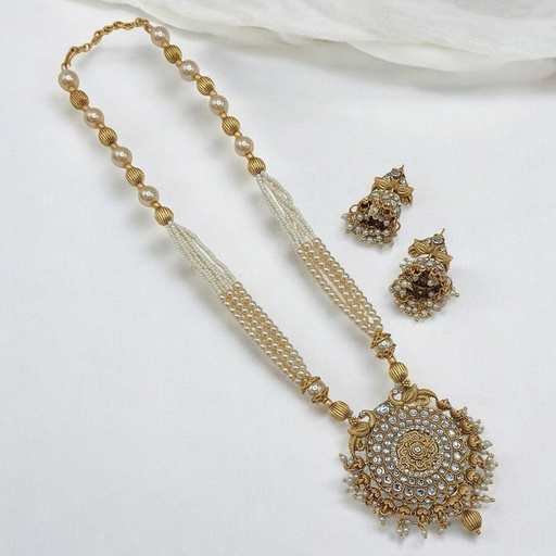 [SUNS0044 WHITE] SUNS0044 WHITE Copper Necklace & Earrings Jewellery set for Women