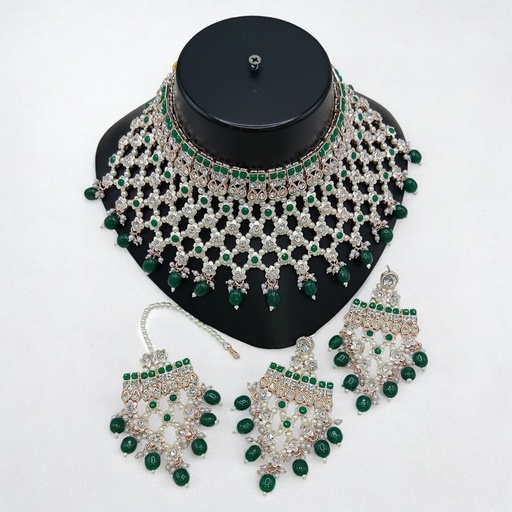 [SUNS0046 GREEN] SUNS0046 GREEN Kundan Choker Necklace Earring Jewellery set for Marriage