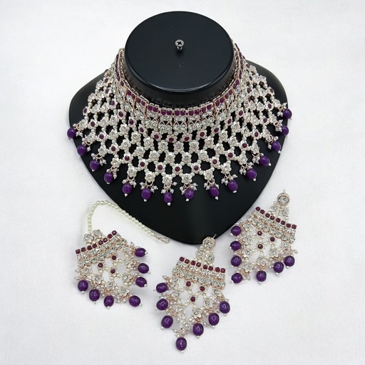 [SUNS0046 PURPLE] SUNS0046 PURPLE Kundan Choker Necklace Earring Jewellery set for Marriage