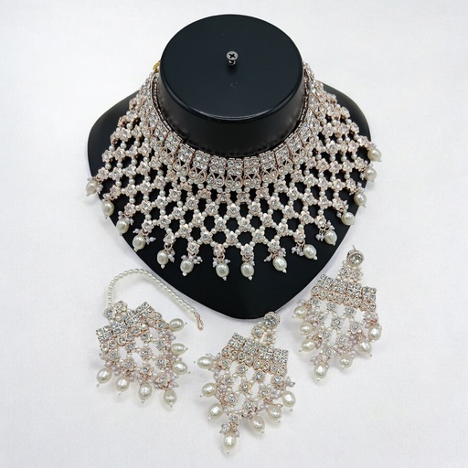 [SUNS0046 WHITE] SUNS0046 WHITE Kundan Choker Necklace Earring Jewellery set for Marriage