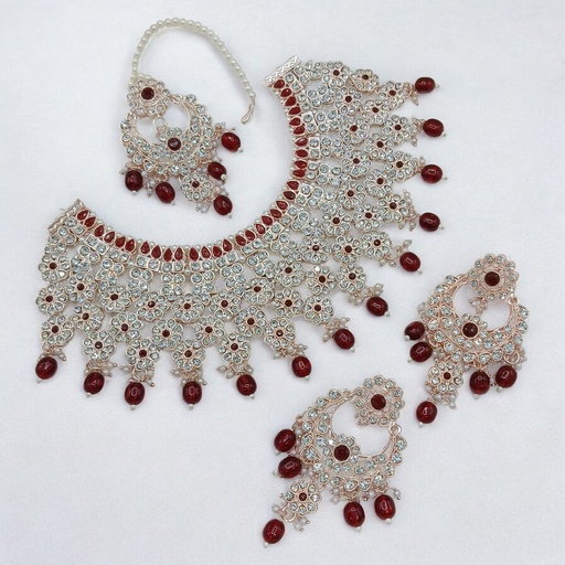 [SUNS0047 MAROON] SUNS0047 MAROON Kundan Choker Necklace Earring Jewellery set for Marriage