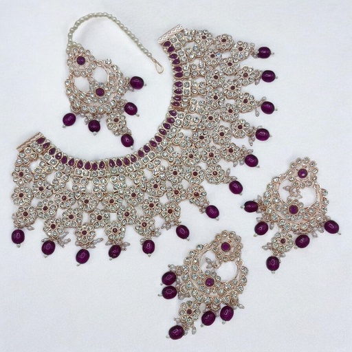 [SUNS0047 PURPLE] SUNS0047 PURPLE Kundan Choker Necklace Earring Jewellery set for Marriage