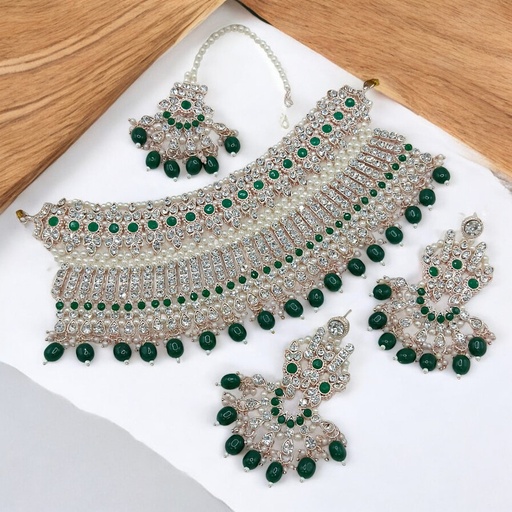 [SUNS0049 GREEN] SUNS0049 GREEN Kundan Choker Necklace Earring Jewellery set for Marriage