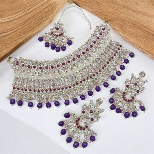 [SUNS0049 PURPLE] SUNS0049 PURPLE Kundan Choker Necklace Earring Jewellery set for Marriage