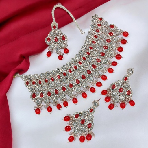 [SUNS0050 RED] SUNS0050 RED Kundan Choker Necklace Earring Jewellery set for Marriage