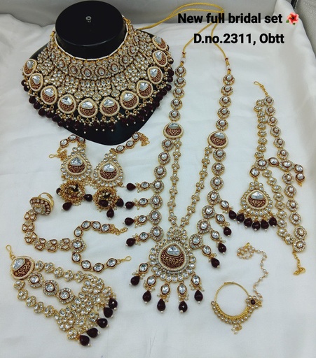 [Bridal 2311 Maroon] Bridal 2311 Maroon Kundan Choker Necklace Earring Jewellery set for Bride