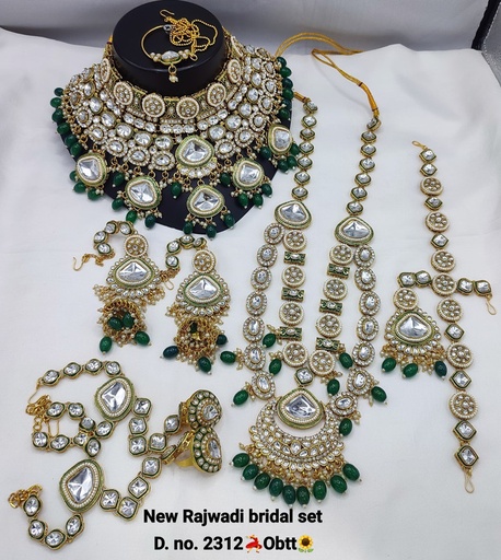 [Bridal 2312 Green] Bridal 2312 Green Kundan Choker Necklace Earring Jewellery set for Bride
