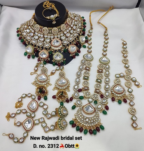 [Bridal 2312 Maroon Green] Bridal 2312 Maroon Green Kundan Choker Necklace Earring Jewellery set for Bride
