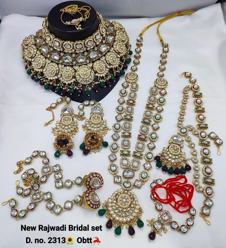 [Bridal 2313 Maroon Green] Bridal 2313 Maroon Green Kundan Choker Necklace Earring Jewellery set for Bride