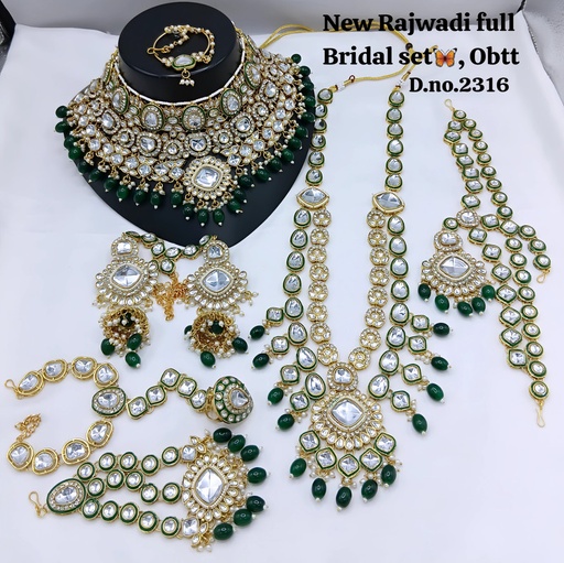 [Bridal 2316 Green] Bridal 2316 Green Kundan Choker Necklace Earring Jewellery set for Bride