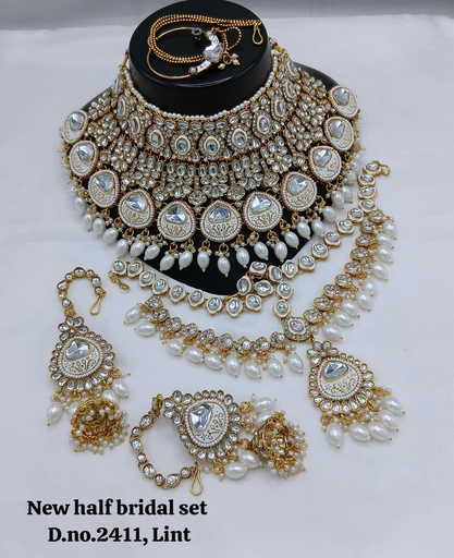 [BRIDAL 2411 WHITE] BRIDAL 2411 WHITE Kundan Choker Necklace Earring Jewellery set for Bride