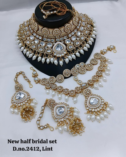 [BRIDAL 2412 WHITE] BRIDAL 2412 WHITE Kundan Choker Necklace Earring Jewellery set for Bride