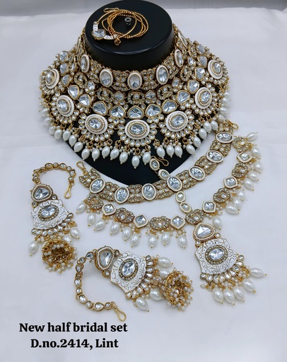 [BRIDAL 2414 WHITE] BRIDAL 2414 WHITE Kundan Choker Necklace Earring Jewellery set for Bride