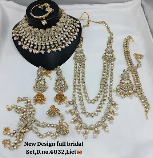 [Bridal 4032 White] Bridal 4032 White Kundan Choker Necklace Earring Jewellery set for Bride