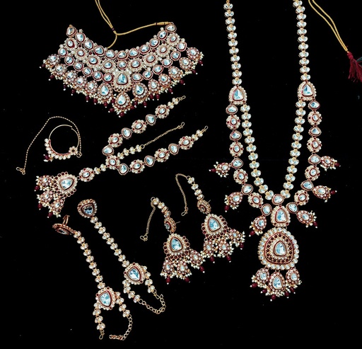 [Bridal 53 Maroon] Bridal 53 Maroon Kundan Choker Necklace Earring Jewellery set for Bride